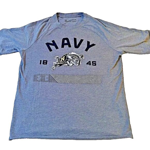 Under Armour Navy Midshipmen T Shirt Gray Small Loose Heatgear Charged USNA 1845 - Picture 1 of 6